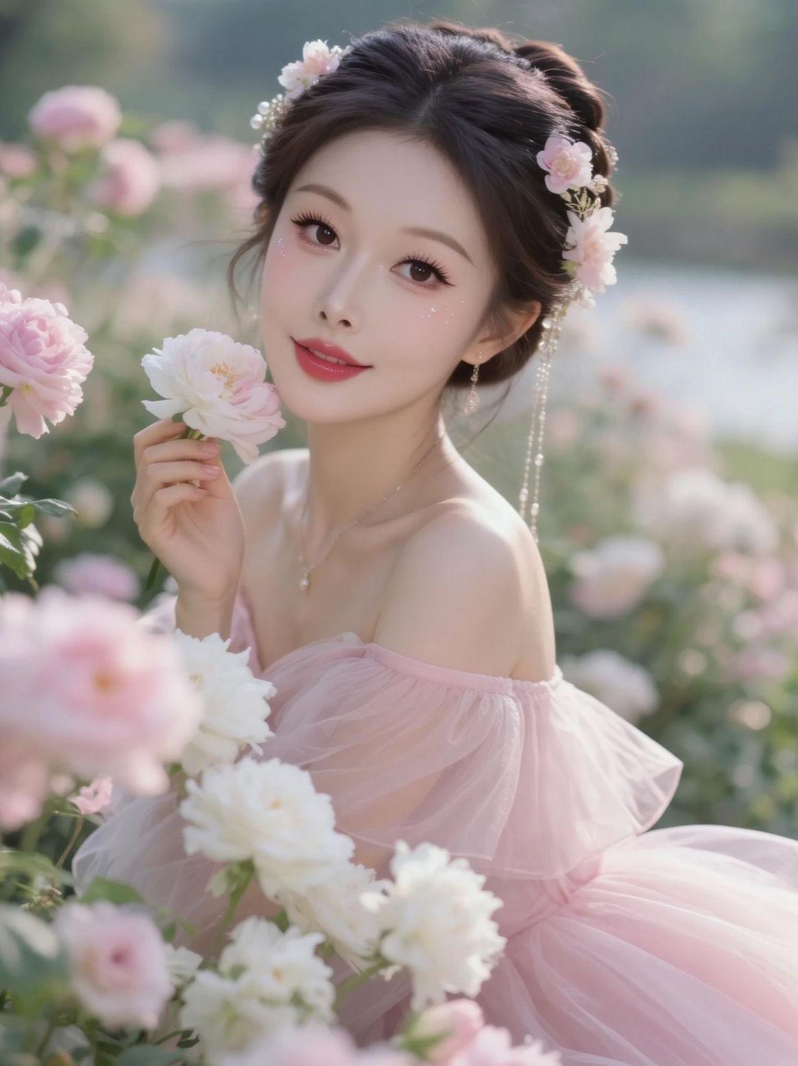 AI清冷花漾写真  在花海里拍了氛围照片 花与少女 花海写真