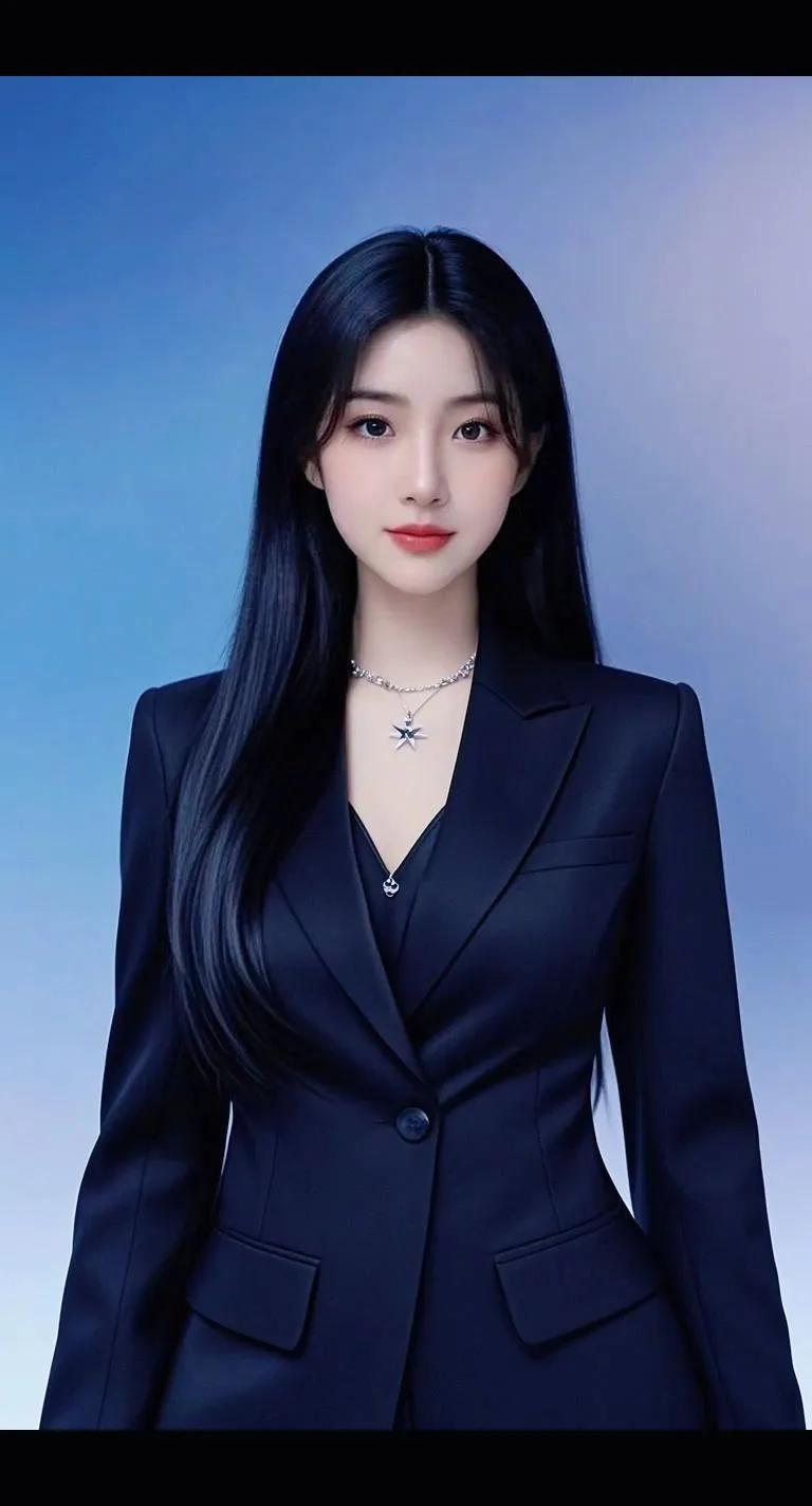 优雅职场风，黑西装搭配闪亮项链，尽显女性魅力！