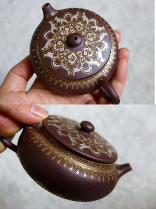 粉丝定制｜紫砂描金银宝相花纹壶～