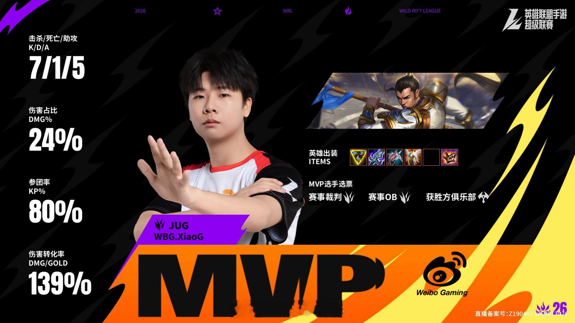 WBG对阵SS1第三场赛后数据，MVP2026WRL秋季赛英雄联盟手游赛事英雄联