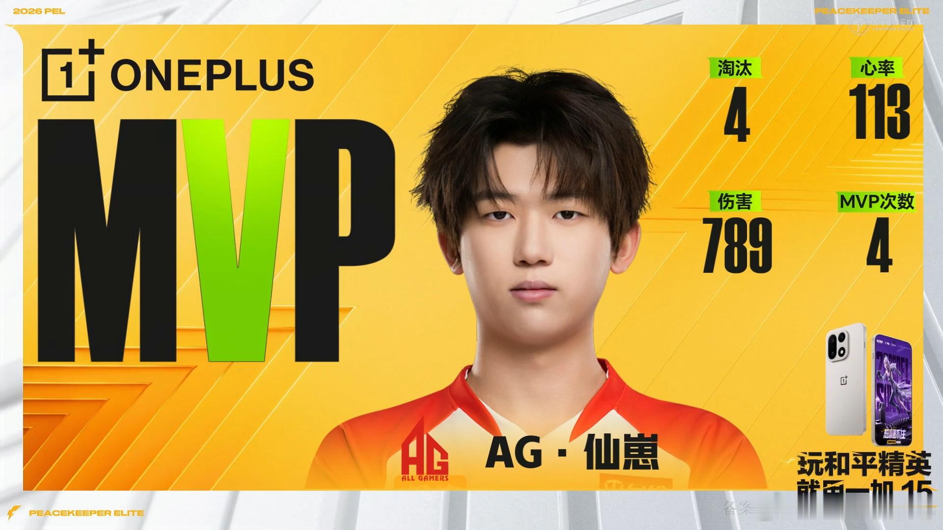 和平精英职业联赛  恭喜AG仙崽！👏 赛季突破100次Mvp，实至名归！AG仙