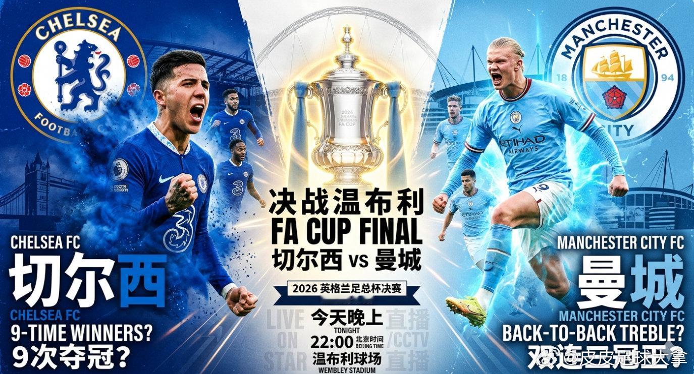 英足总杯决赛 切尔西vs曼城英超 🏆 2026英足总杯终极决战，今晚温布利球场