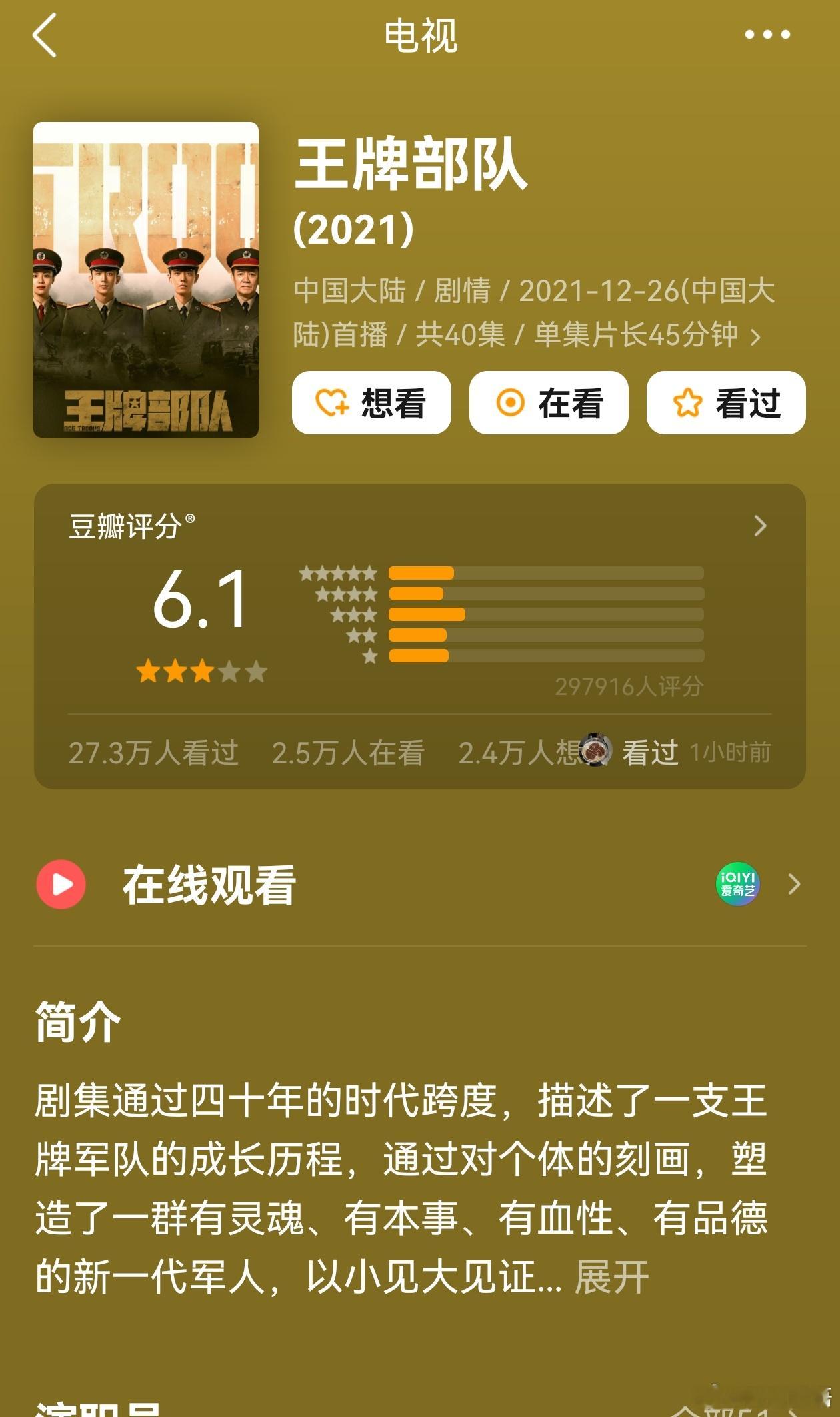 王牌部队五年后豆瓣开分。这分型