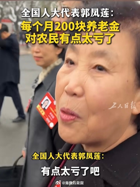 全国人大代表郭凤莲：每个月200块养老金，对农民有点太亏了无论是对农民本身，还是