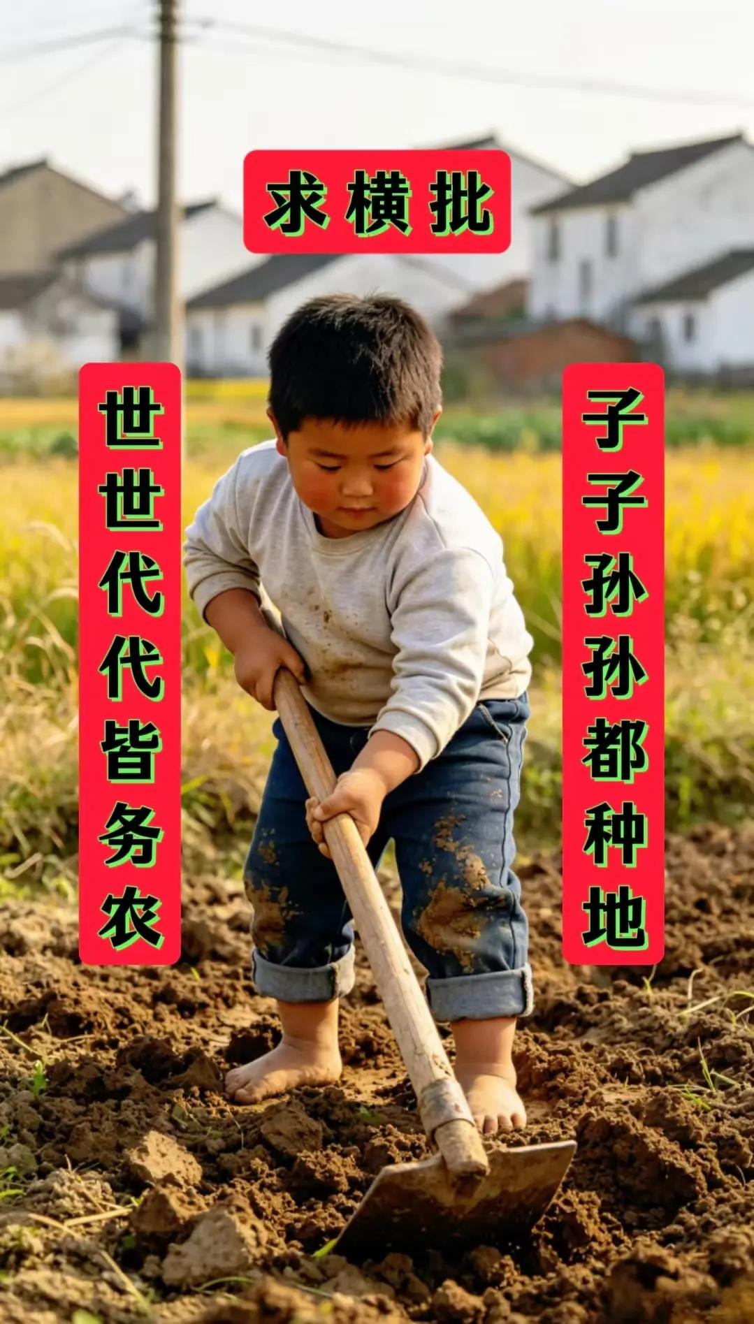 茶余饭后，求填横批！！！
劳动教育从小抓起，孩子们的成长看得见摸得着，孩子你的勤