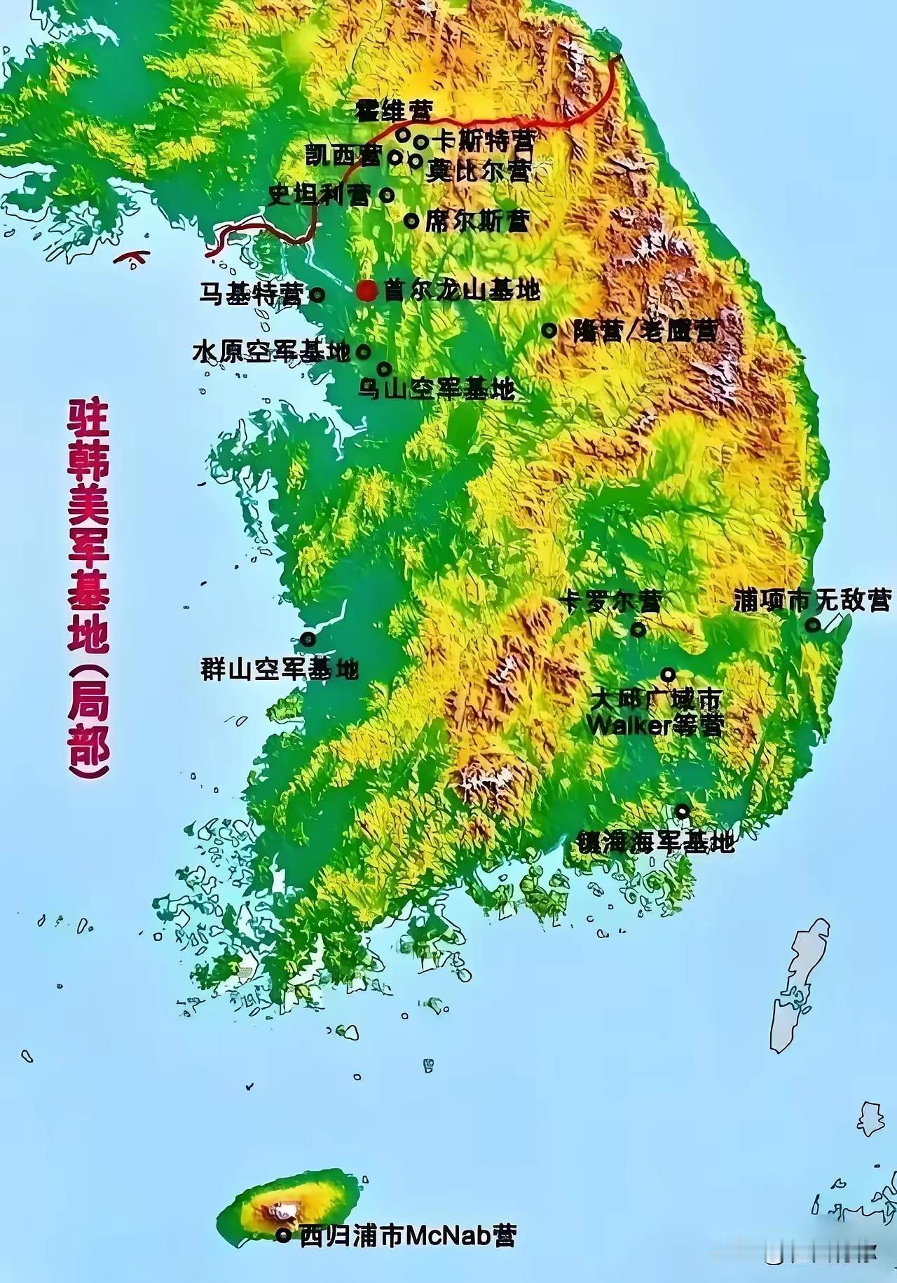 要论美国军事基地，在哪个国家最密集，必然首先韩国，其次就是日本。
看看这图，密密