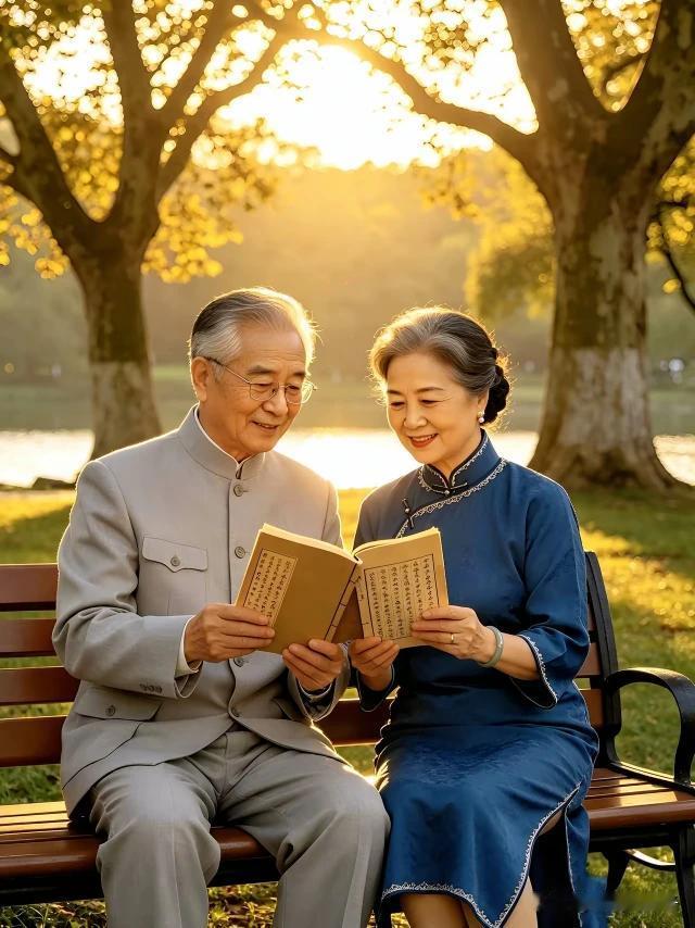 上联：翁媪闲吟，半卷春风留晚照
下联：抗俪情深，两情相悦夕阳红