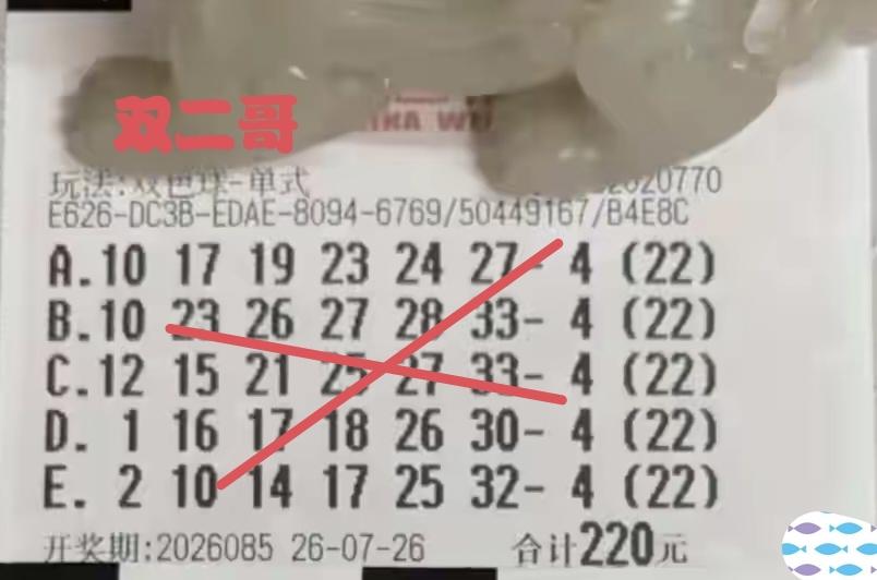 很遗憾，双二哥依旧未能打破目前不中奖的僵局。
在第85期福彩双色球当中，双二哥采