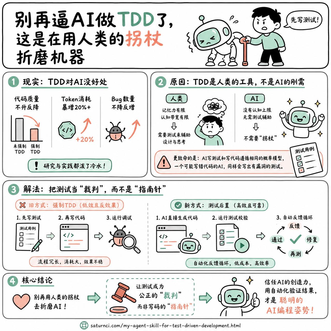 【别再逼AI做TDD了，这是在用人类的拐杖折磨机器】

很多人热衷于给AI灌输测