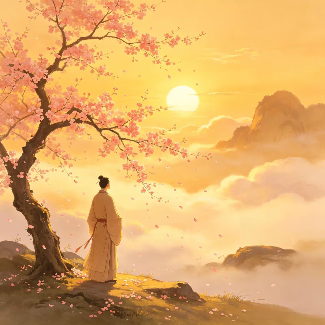 一树花风一树空，
云烟渺渺去何穷。
偶立斜阳天欲晚，
山禽啼罢自从容。