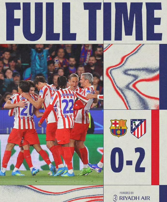 欧冠1/4决赛首回合，马德里竞技客场2-0战胜巴萨。
西蒙尼执教马竞20年，自2