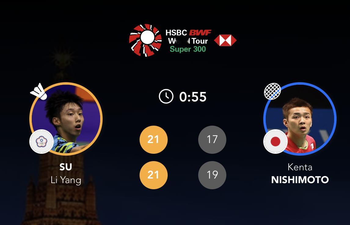 苏力扬 21-17、21-19 🇯🇵西本拳太下轮：苏力扬 vs 🇨🇳雷兰