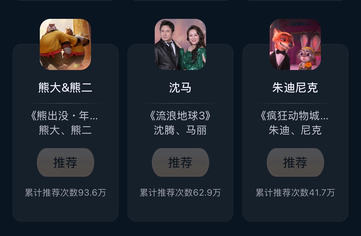 微博电影之夜 2026微博电影之夜线上荣誉推荐恭喜这个沈马与朱迪尼克熊大熊二一块