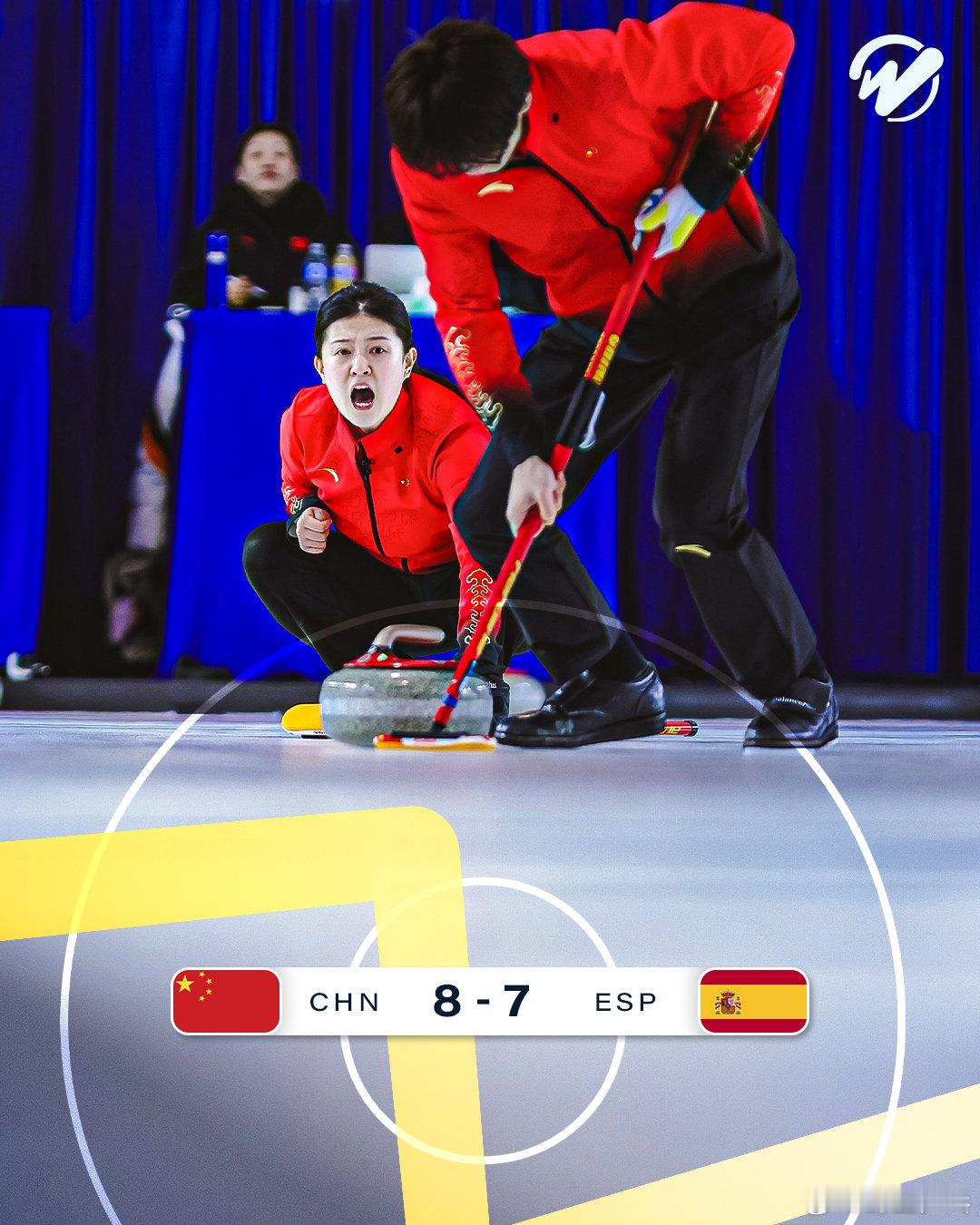 中国冰壶混双力争小组第一 凌晨结束的冬奥冰壶落选赛混双小组赛，中国组合8-7战胜