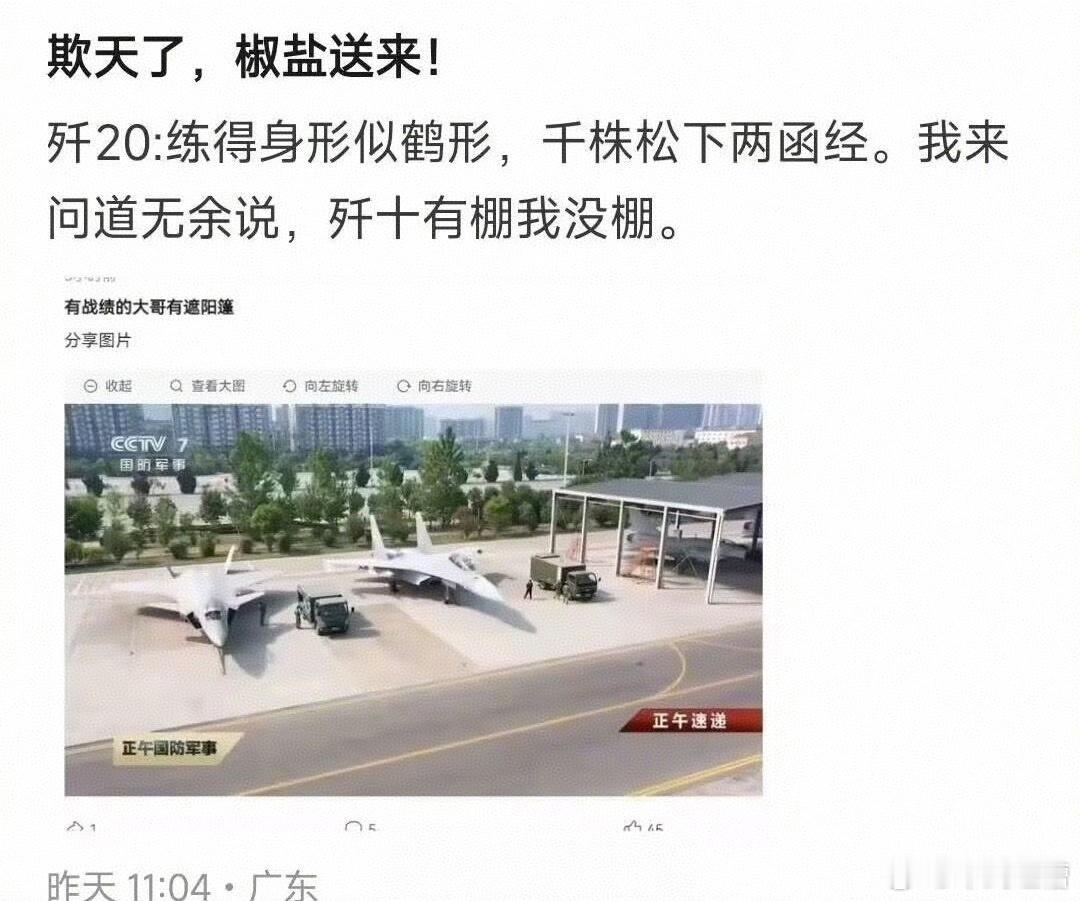 歼10以实战之躯赢得机棚歼20∶就你厉害，就你厉害[笑cry][笑cry][笑c
