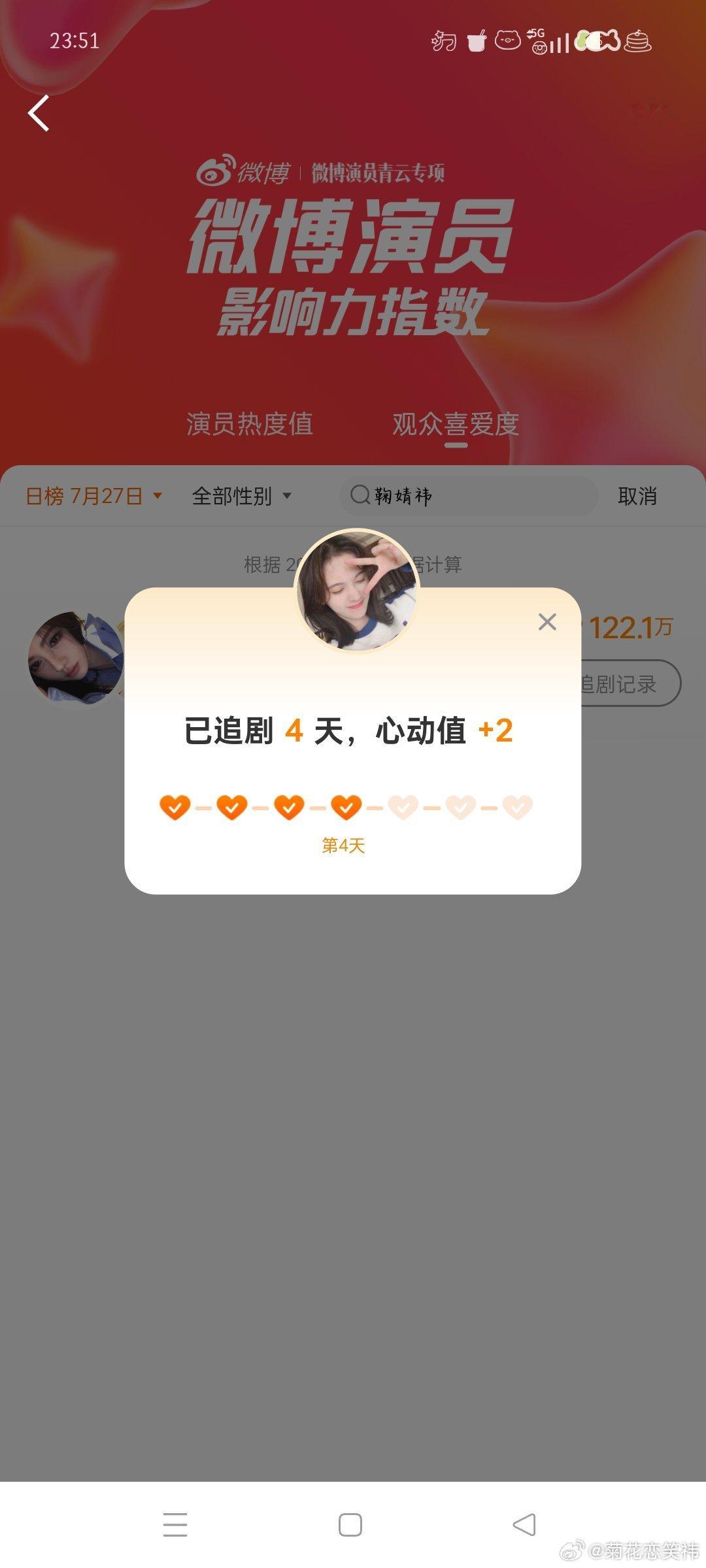 微博演员影响力指数姜黎非心动Day32 
