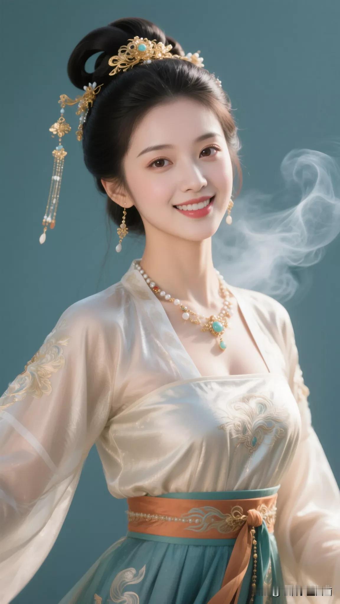 穿越时空的古典美人，一颦一笑尽显优雅与魅力。张立启原创书画AI作品古仕女发髻服饰