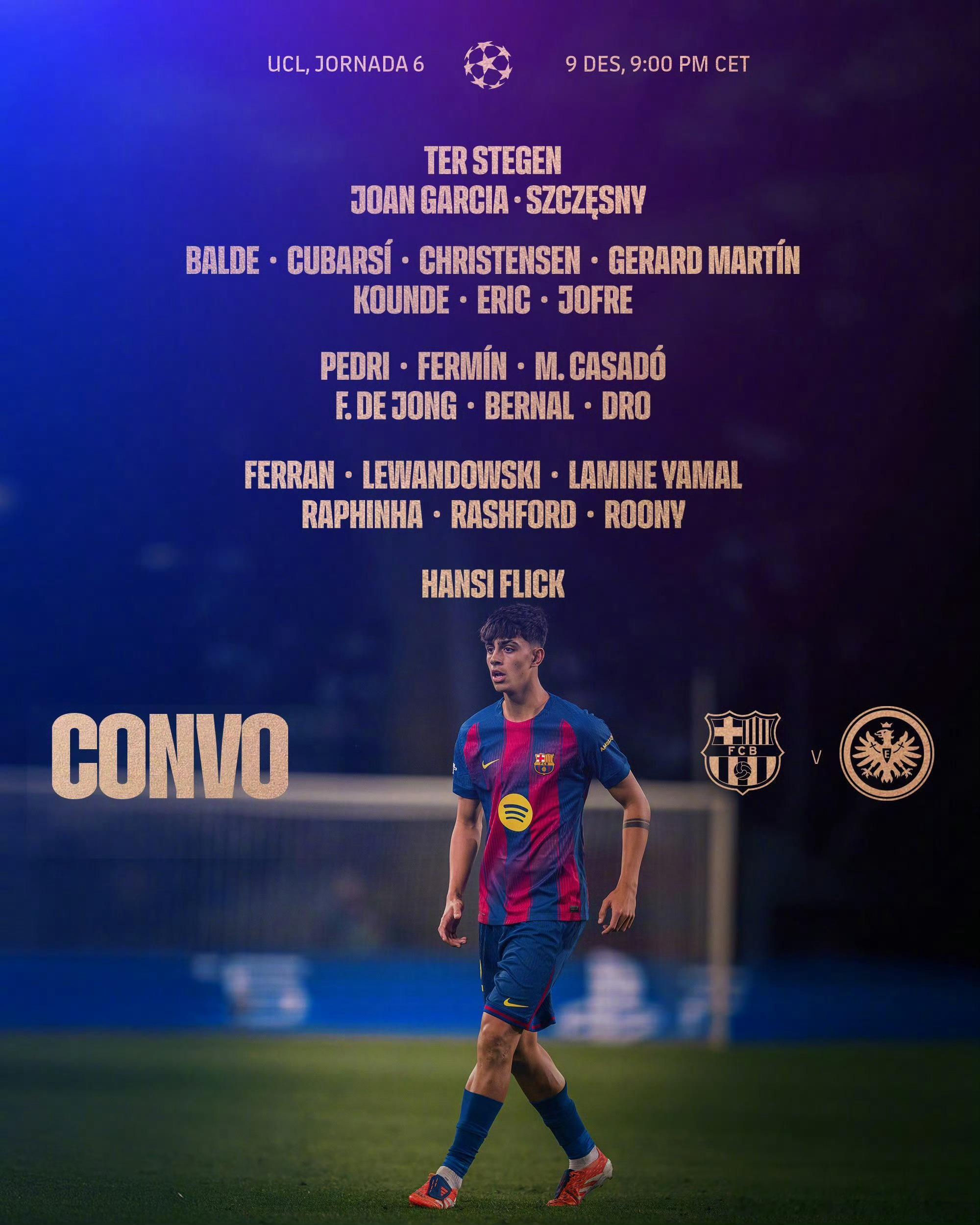 来咯，今天巴萨主场出战法兰克福，今天这场对战非常精彩啊。主任直接安排巴萨两球让步