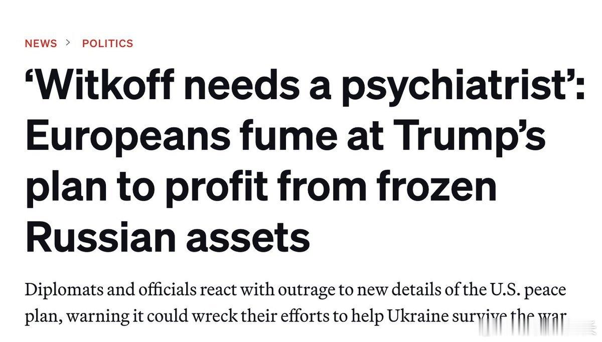 特朗普团队（特使威特科夫）向欧洲抛出方案：把被冻结的1400亿欧元俄资产注入美国