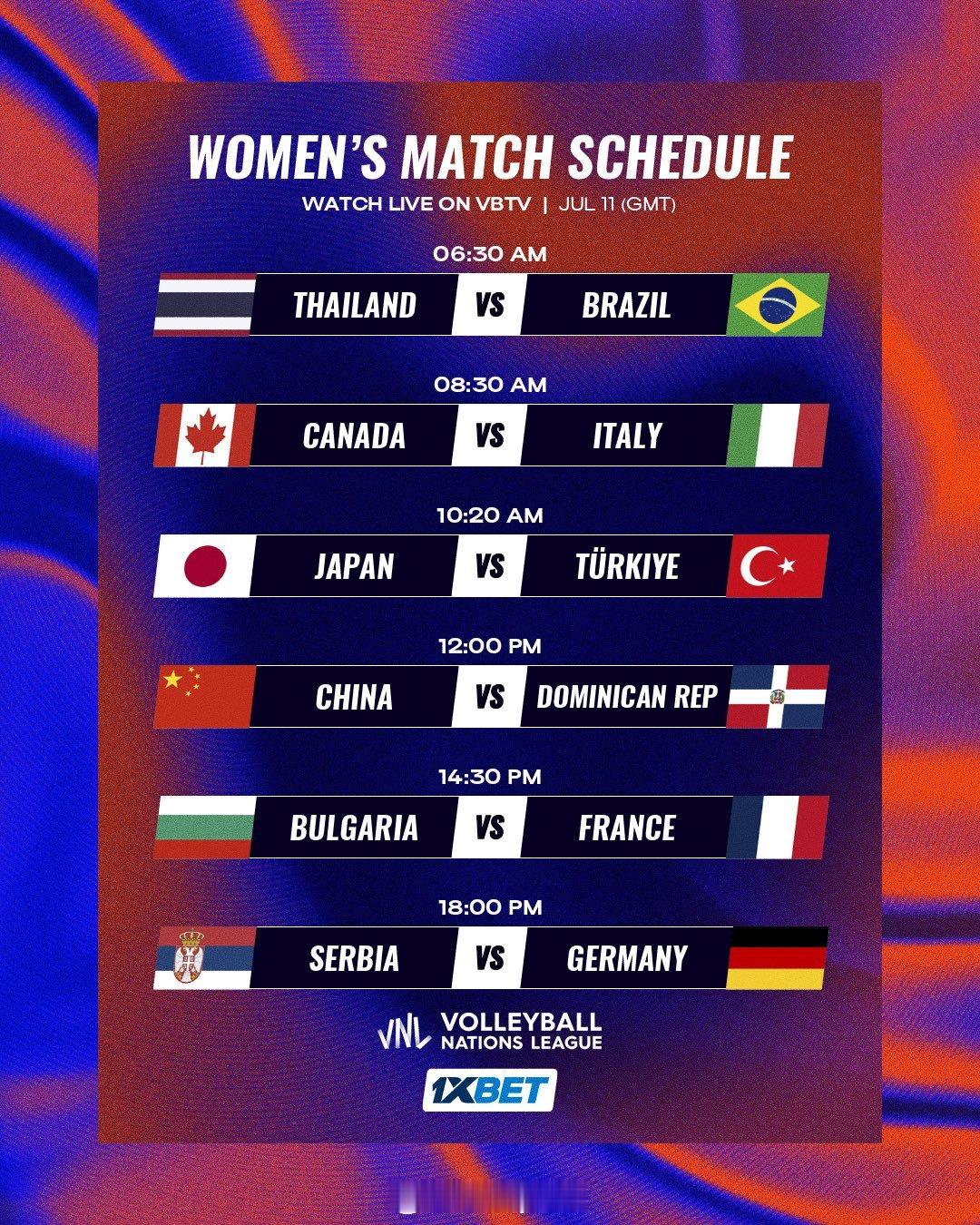 2026年世界女排联赛 第三周今日赛程安排⚡️ 14:30 x 🇧🇷 巴西 