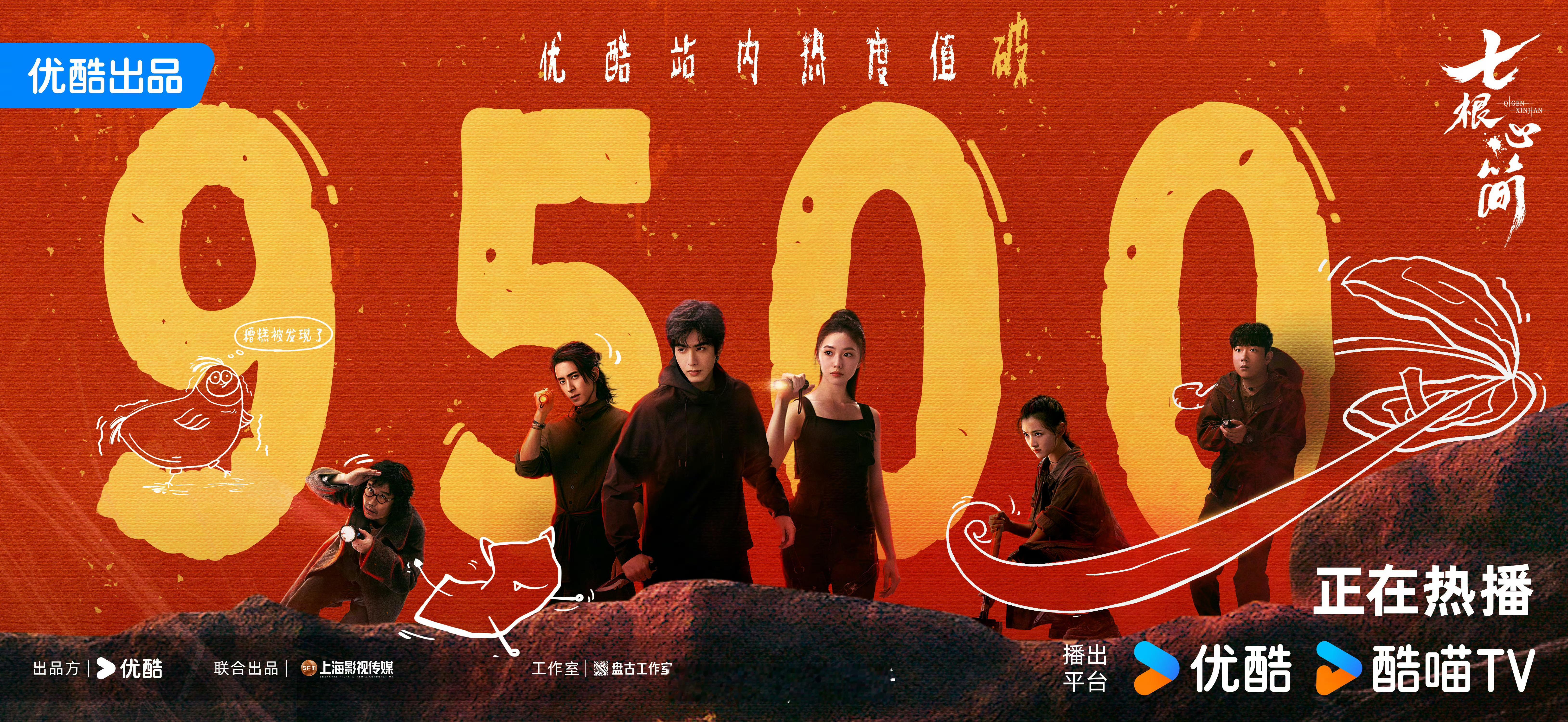 这个七根心简好争气，靠自来水热度在优酷站内破9500了，宋威龙、刘浩存、敖瑞鹏给