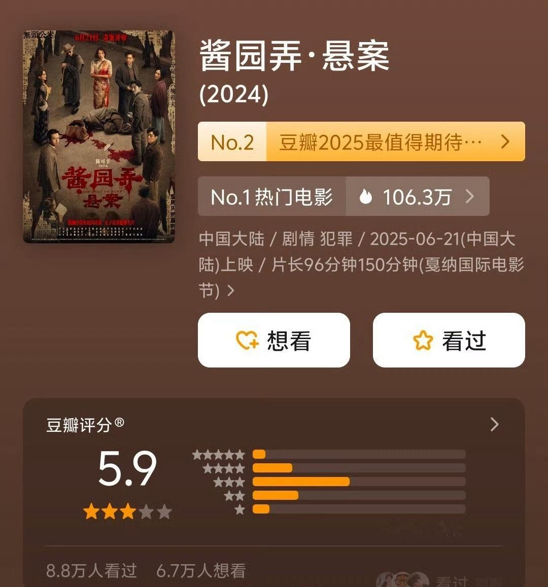 《酱园弄》豆瓣开分才5.9 ​​​