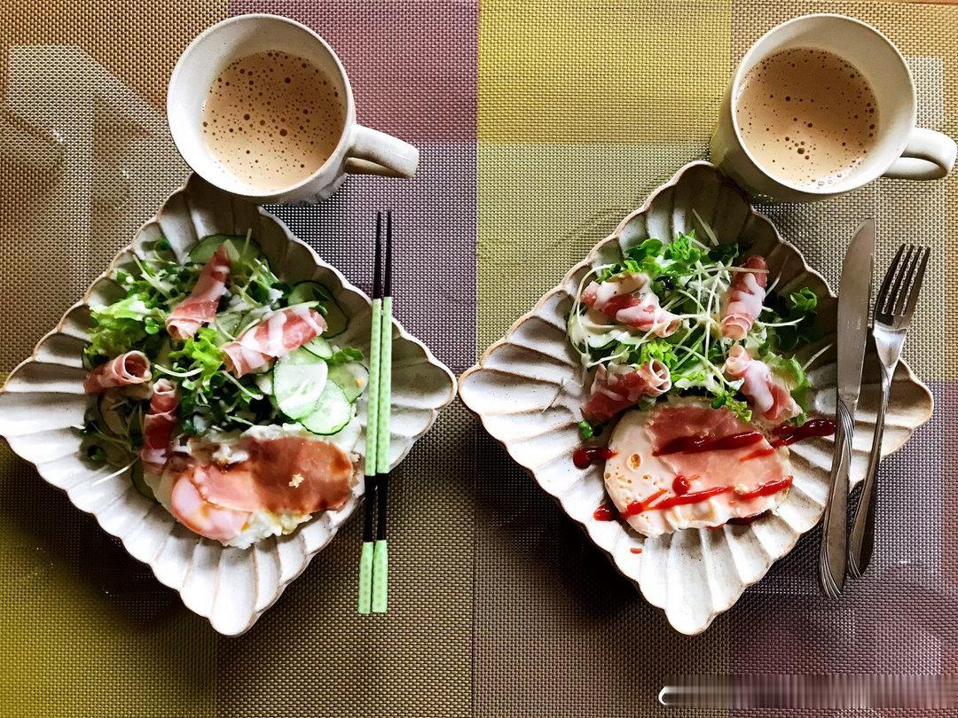 【搬运】2018年09月10日早🥗🍳🥓老公牌 早餐～他的新招把生火腿跟鸡蛋