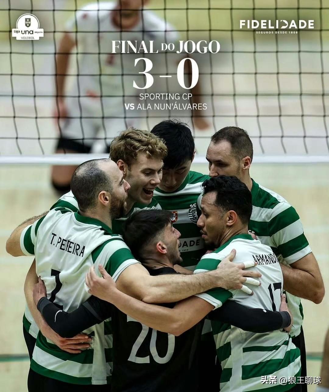 葡萄牙男排联赛1/4决赛首回合，国手李咏臻伤愈复出、打满全场，3局拿到7分，5扣