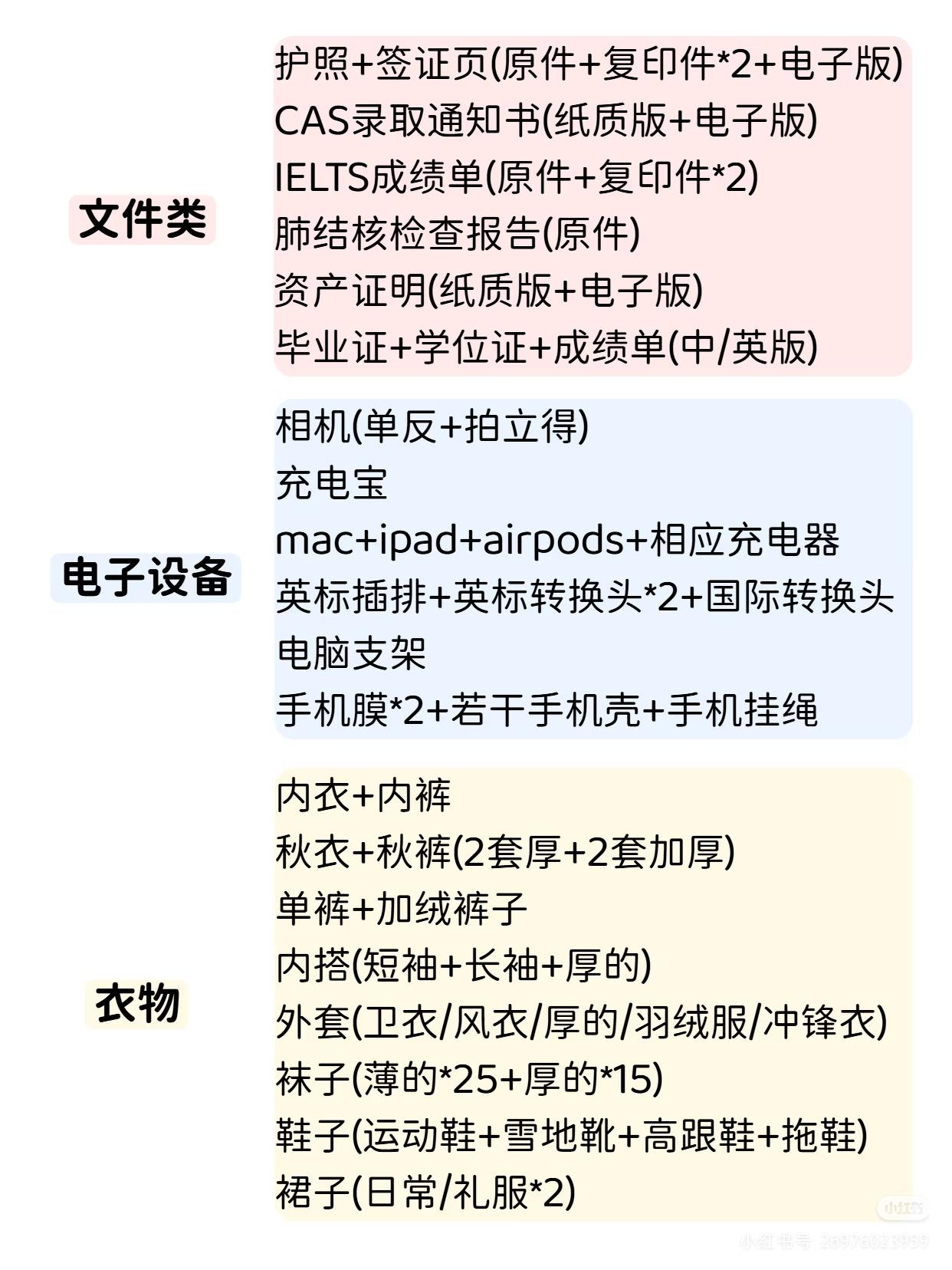 留学要带物品参考