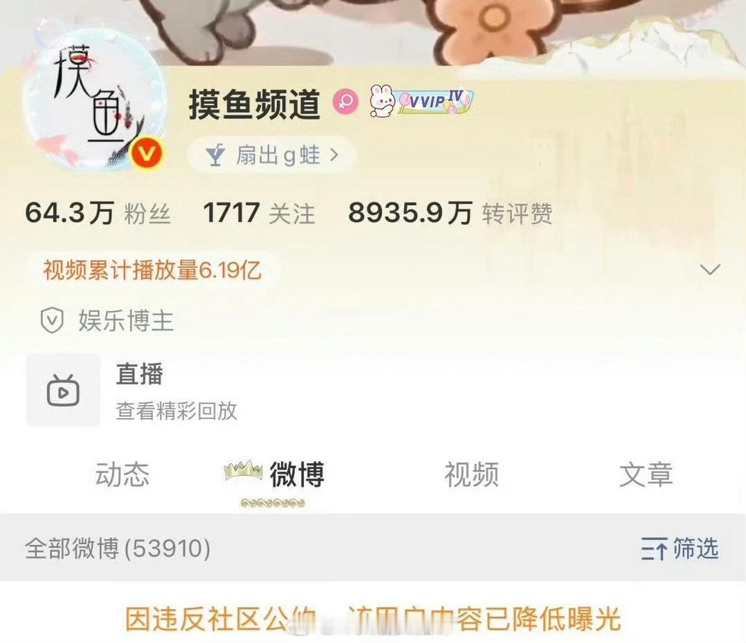 摸鱼频道被降低曝光量了…不过居然不是禁言哎，难道那些话有真的？ 