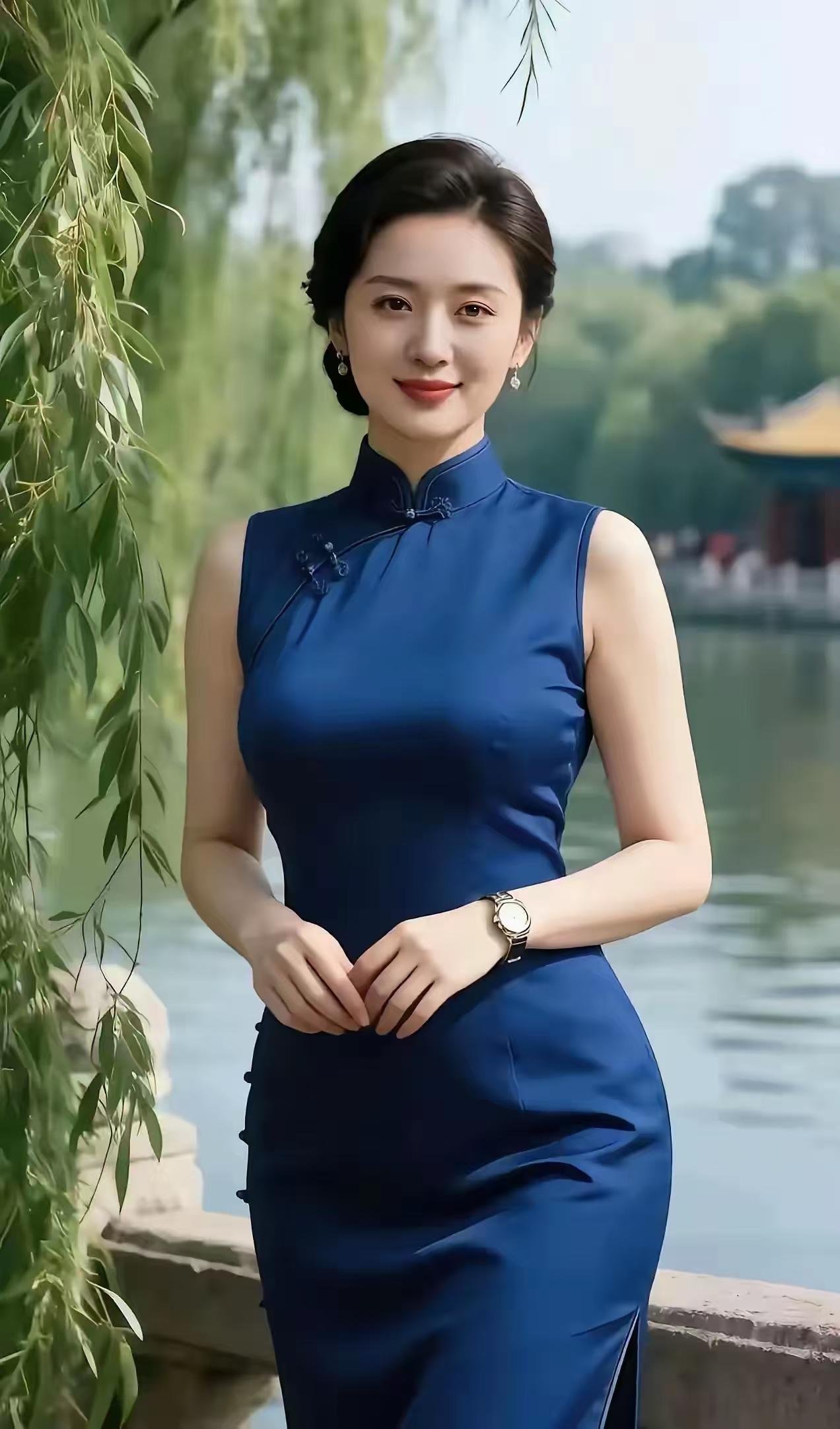 清平乐·蓝旗袍韵
蓝衫轻漾，
湖畔时光畅。
恰似尤妮姿韵放，
蓝映肤莹堪赏。
