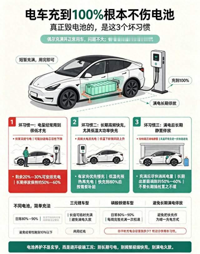 电车充到100%根本不伤电池，真正毁电池的是这3个坏习惯
