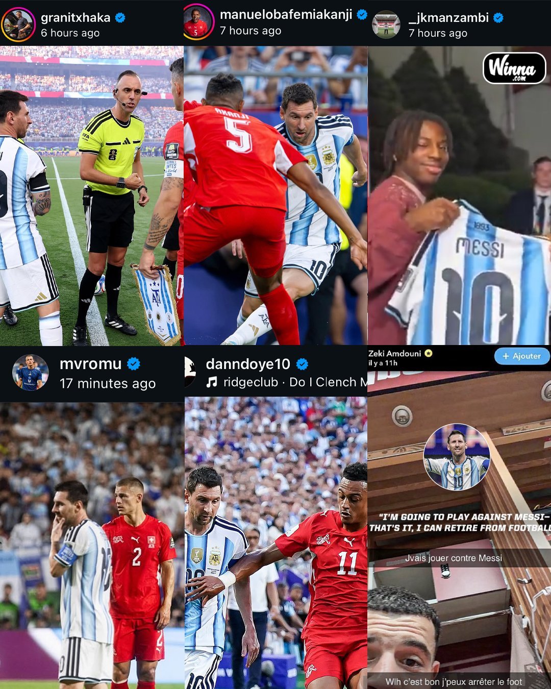 阿根廷vs瑞士赛后，瑞士球员赛后发布的与梅西的同框🇦🇷🇨🇭阿根廷3比1瑞