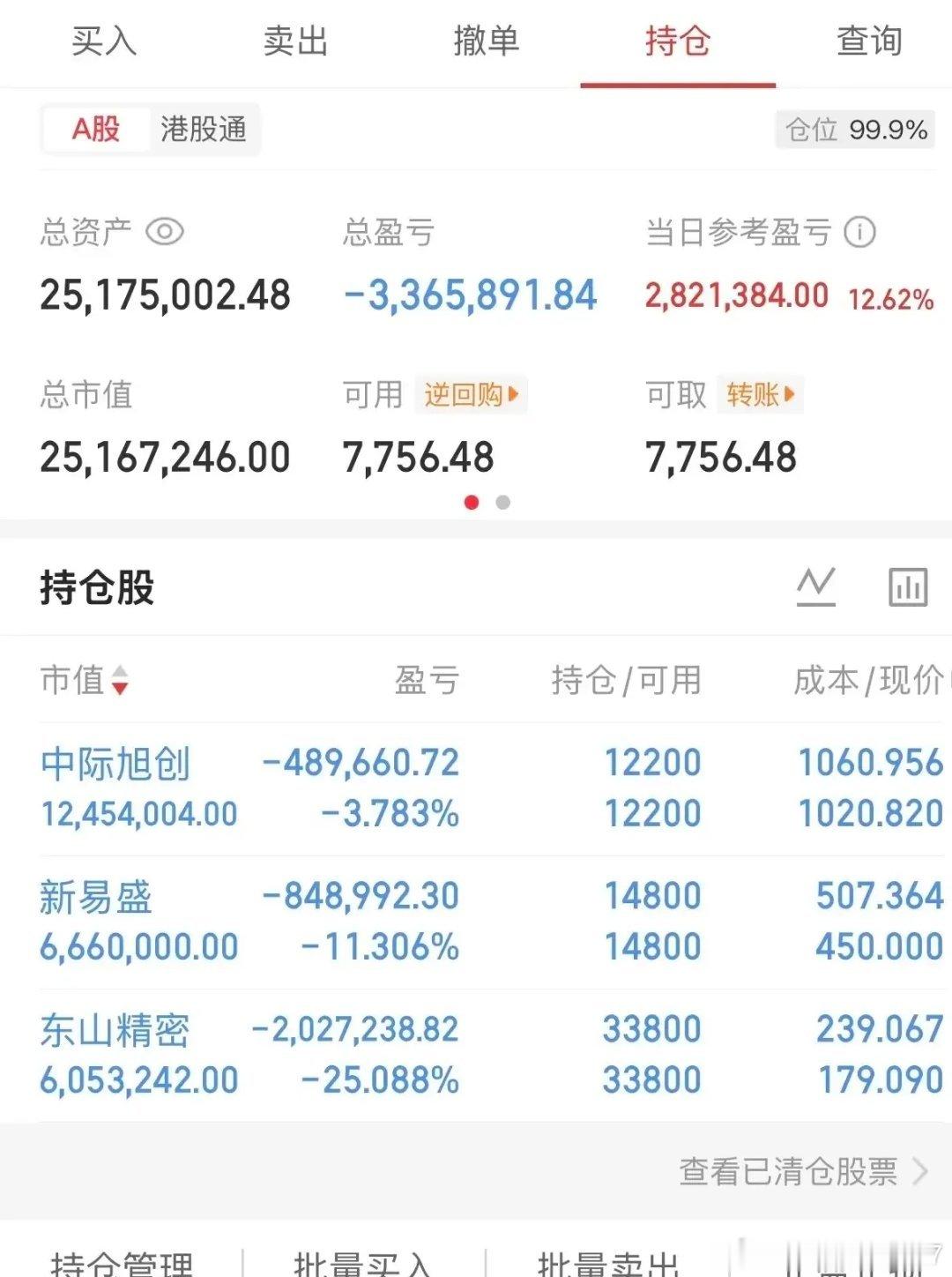 一位网友拿出2500万资金，近乎满仓押注光模块赛道，前期账户一度浮亏336万，承