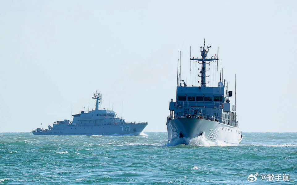 746开平舰、747赤壁舰出海训练，082-II型猎雷舰 
