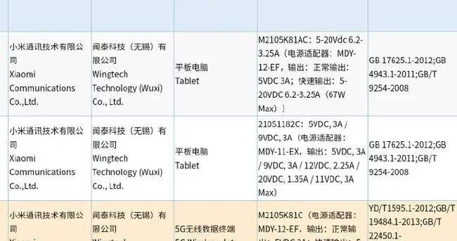 小米科技|小米平板5入网 三款产品2K 120Hz LCD屏幕