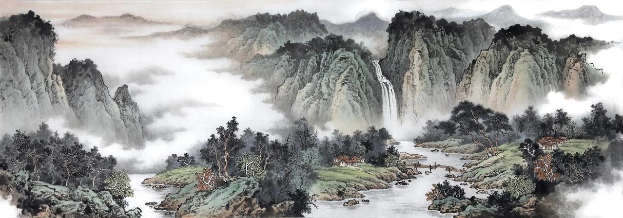 云山泉鸣。写意山水意境山水画 中国写意山水 国画山水韵 一幅浓缩的山水画