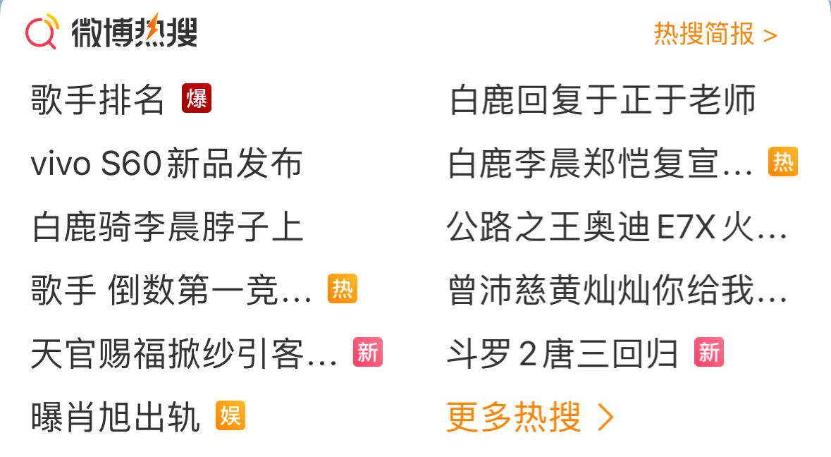 每天天降热搜位给我们吧，最好全是白鹿的热搜，免费的宣传0609看莫离