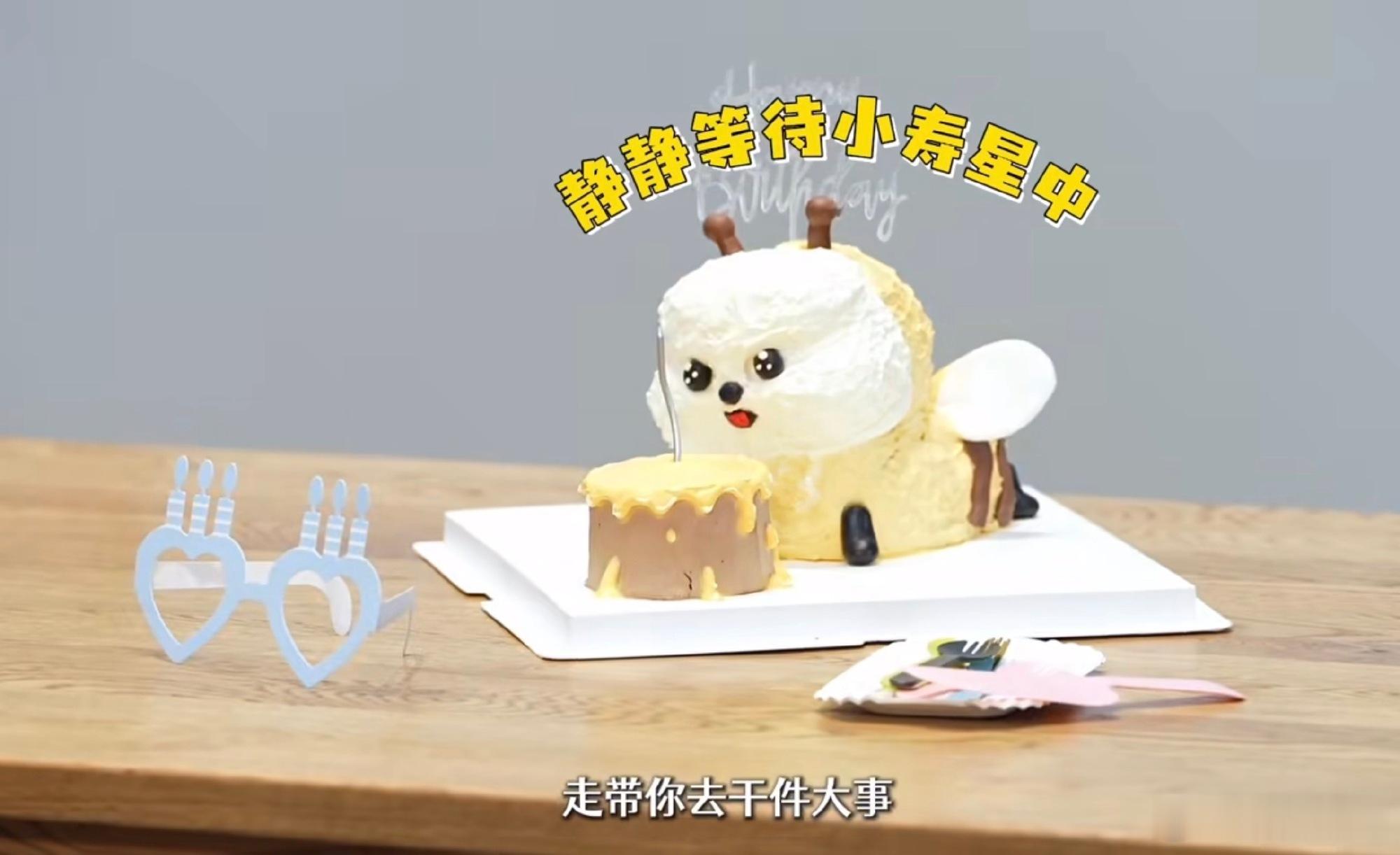 刘耀文的生日蛋糕是小狗还是蜜蜂明明就是蜜蜂啊🐝字幕乱打说是修勾[泪奔][泪奔]