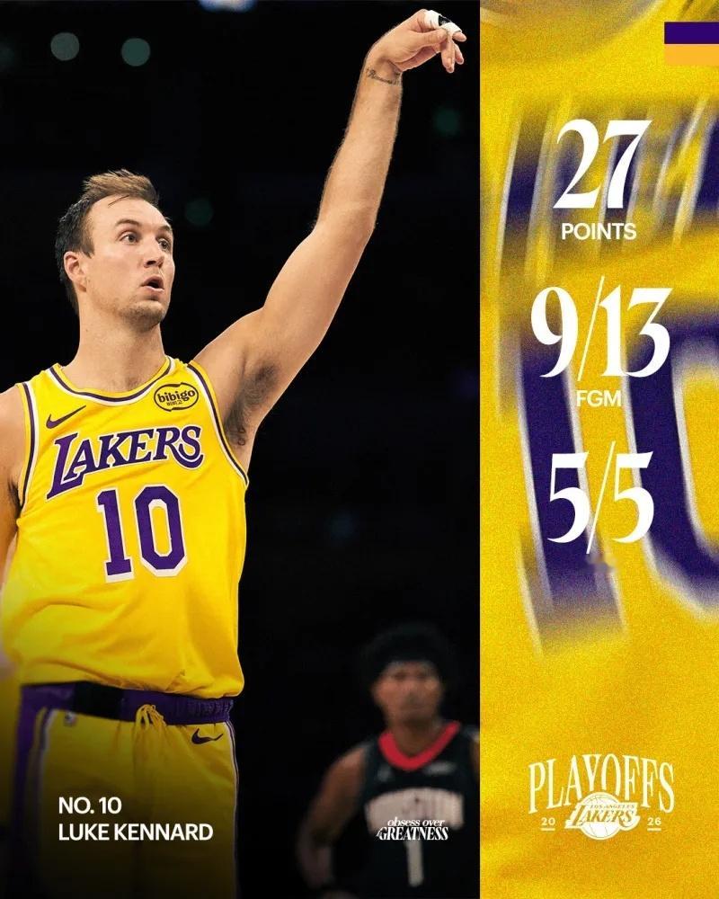 【湖人官方分享肯纳德数据海报，并写道：大舞台，大场面】🏀今天NBA季后赛，湖人