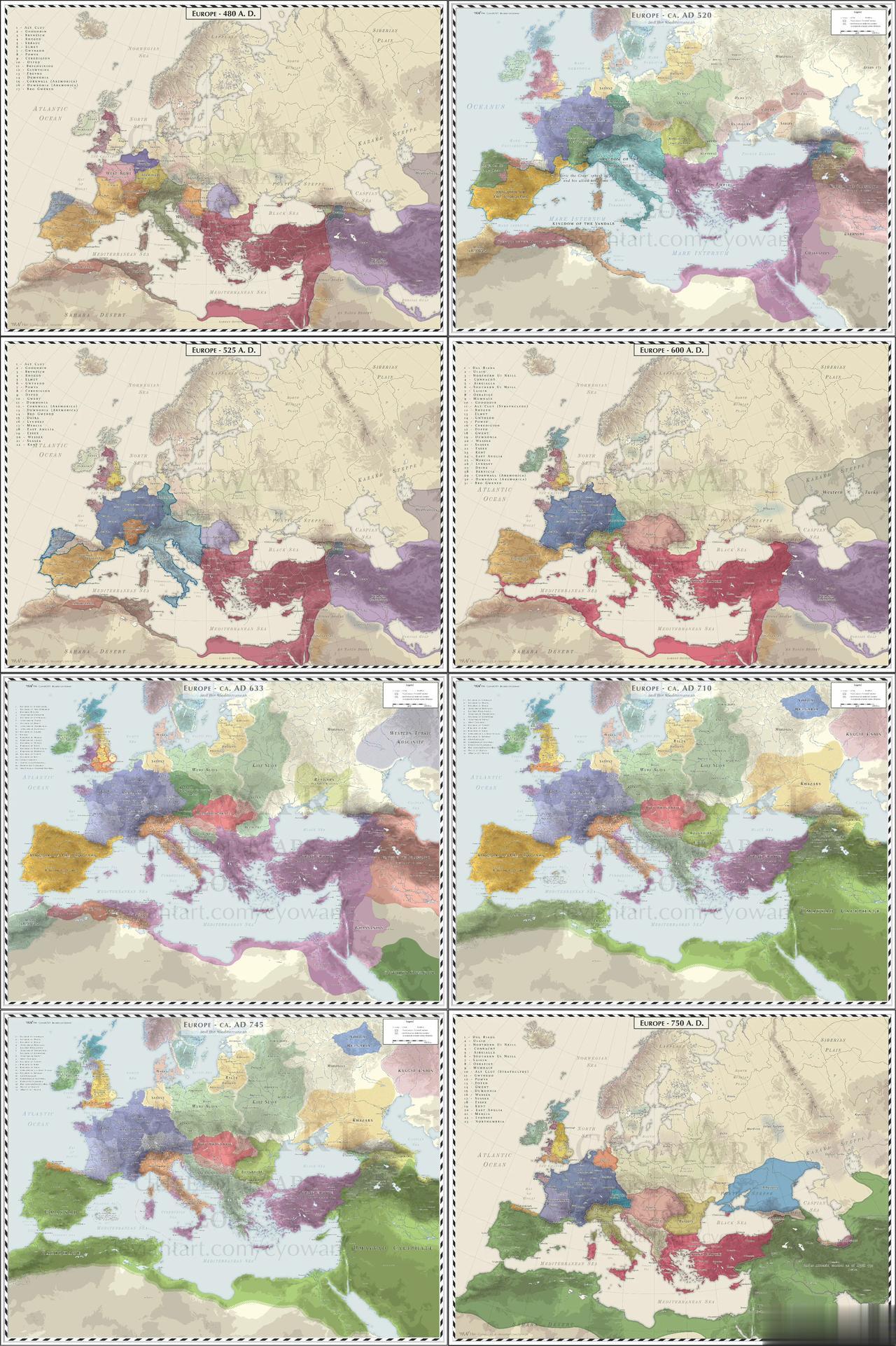 480-750年的欧洲地图