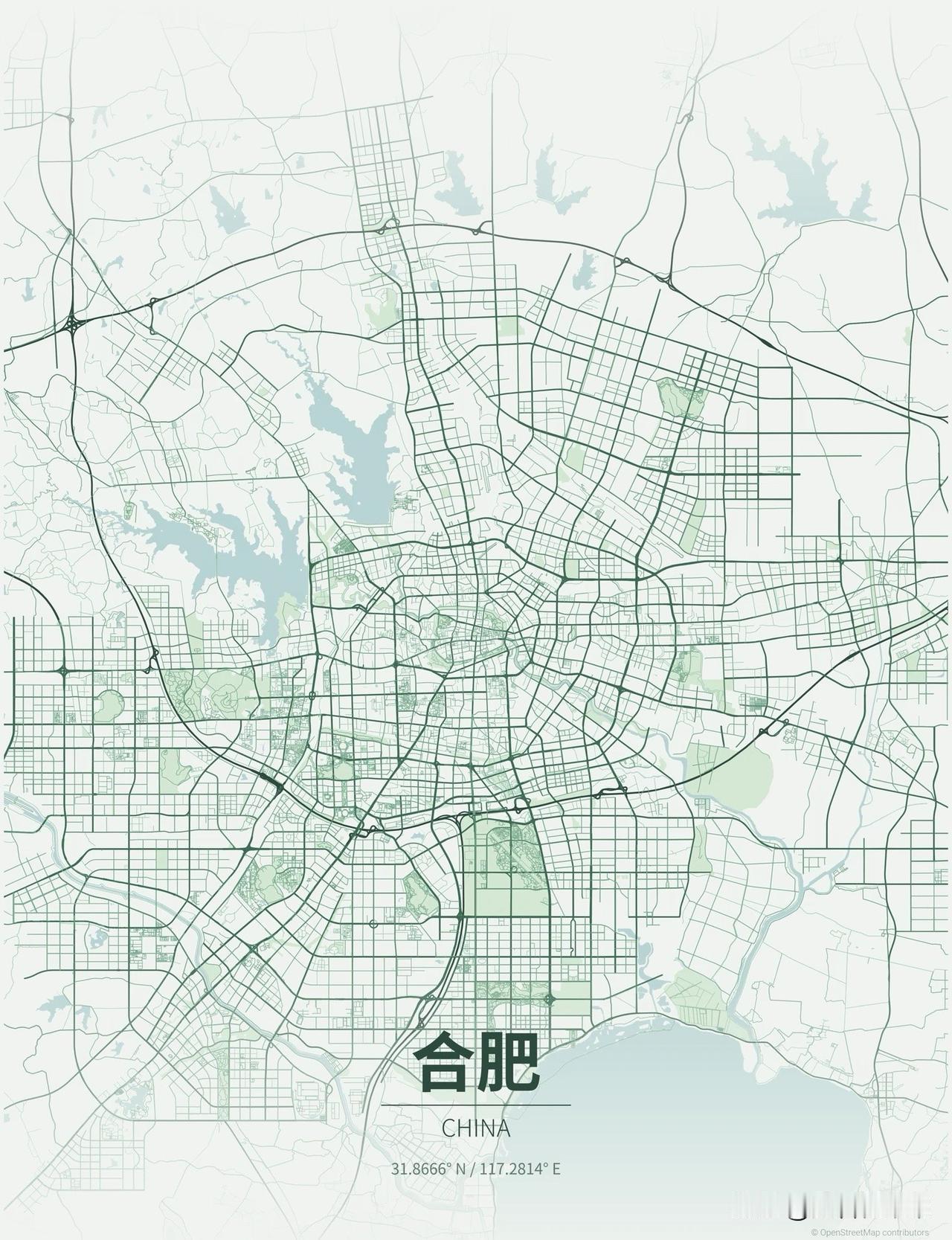 合肥城市道路图
这张图做的还是比较详细，合理。
合肥西北部，东南部，环线建设将是