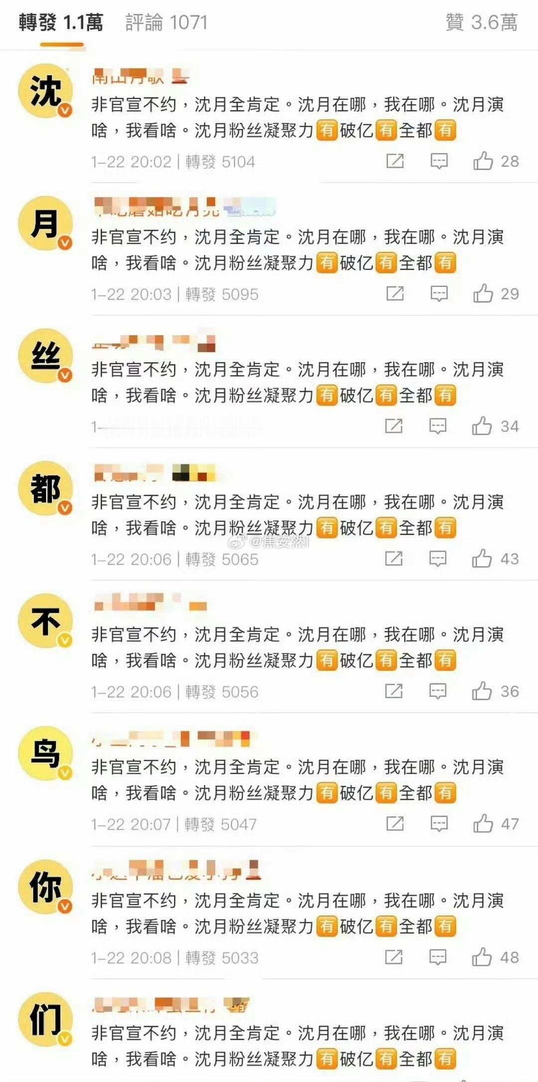 沈月粉丝搞的热转排字，月丝竟然战斗力还挺可以 