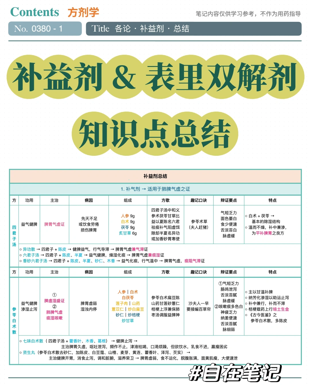 学习笔记380｜方剂｜补益剂表里+双解剂