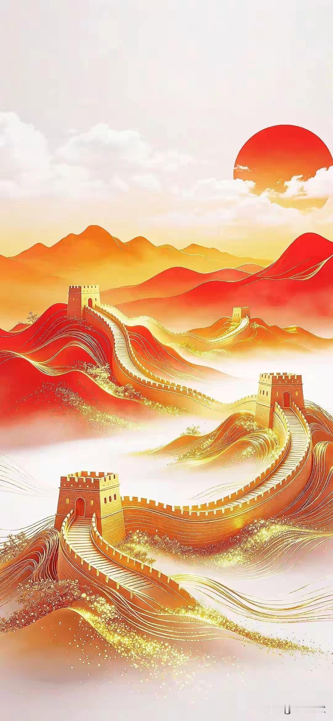金色的长城，在夕阳下熠熠生辉，守护着古老文明的辉煌。