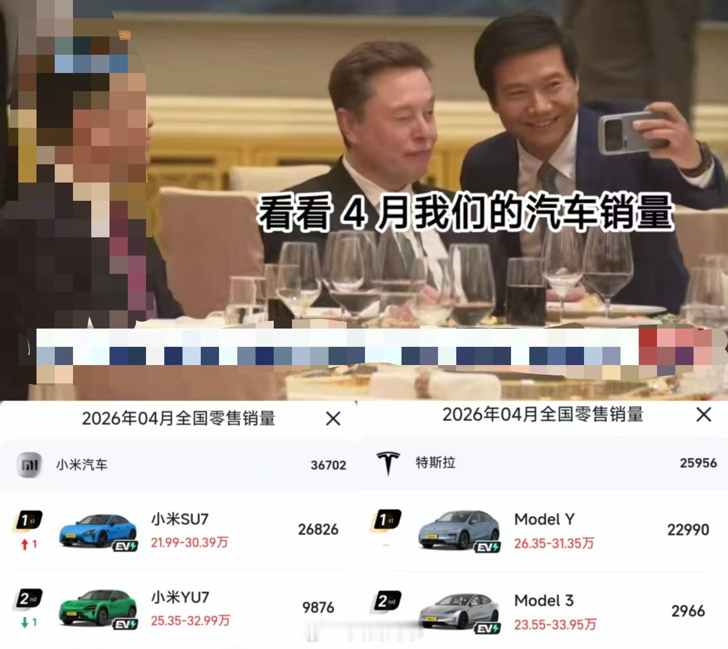 特朗普访华欢迎宴会雷总其实不是去找马斯克合影的，是给老马看看咱们4月份汽车销量的