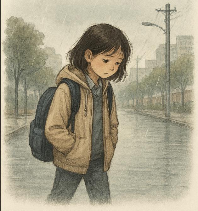 初中哪有不累的呢？

清晨六点的雨声里，

孩子拖着书包出门，

眼神里藏着一丝