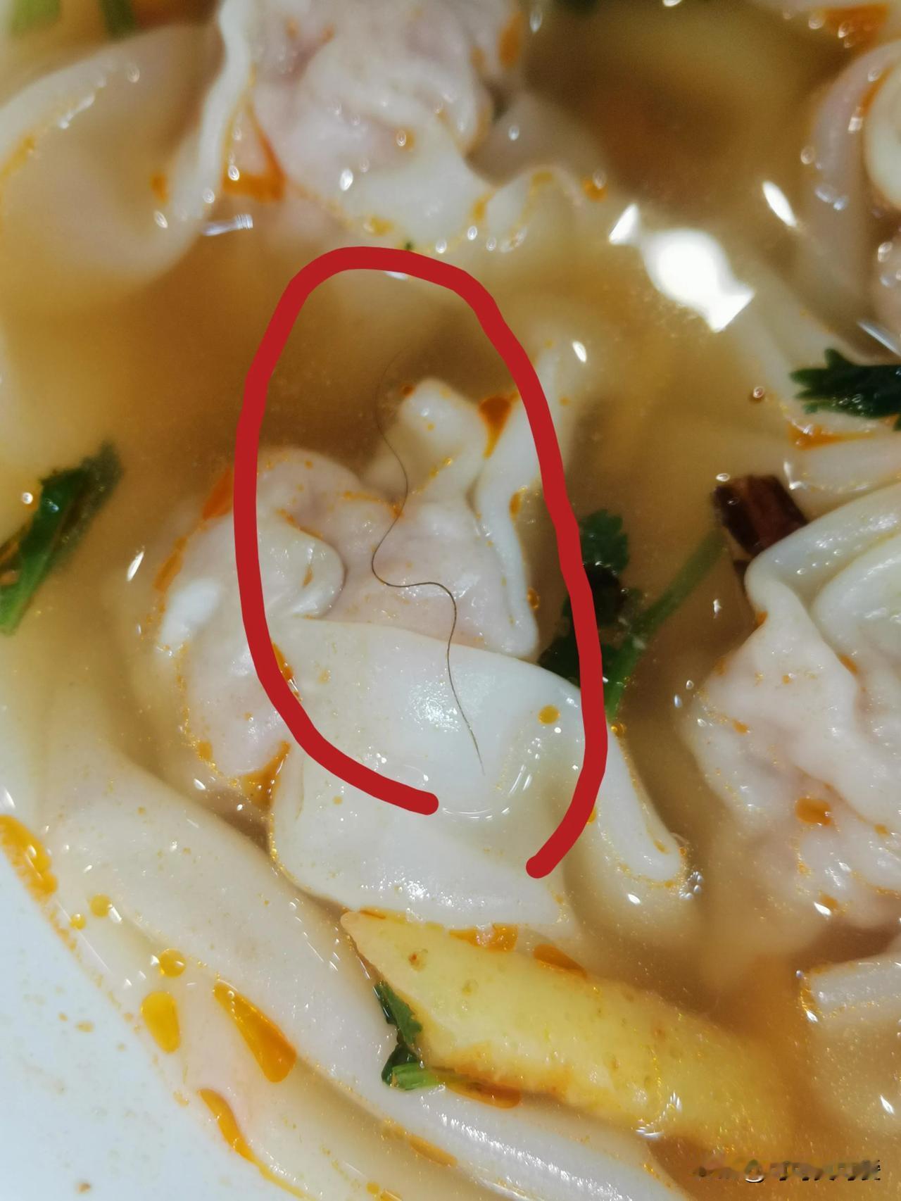 这种事情发生，你会维权吗？

在食堂点了一碗馄饨，吃着吃着发现碗里有一根毛发，觉