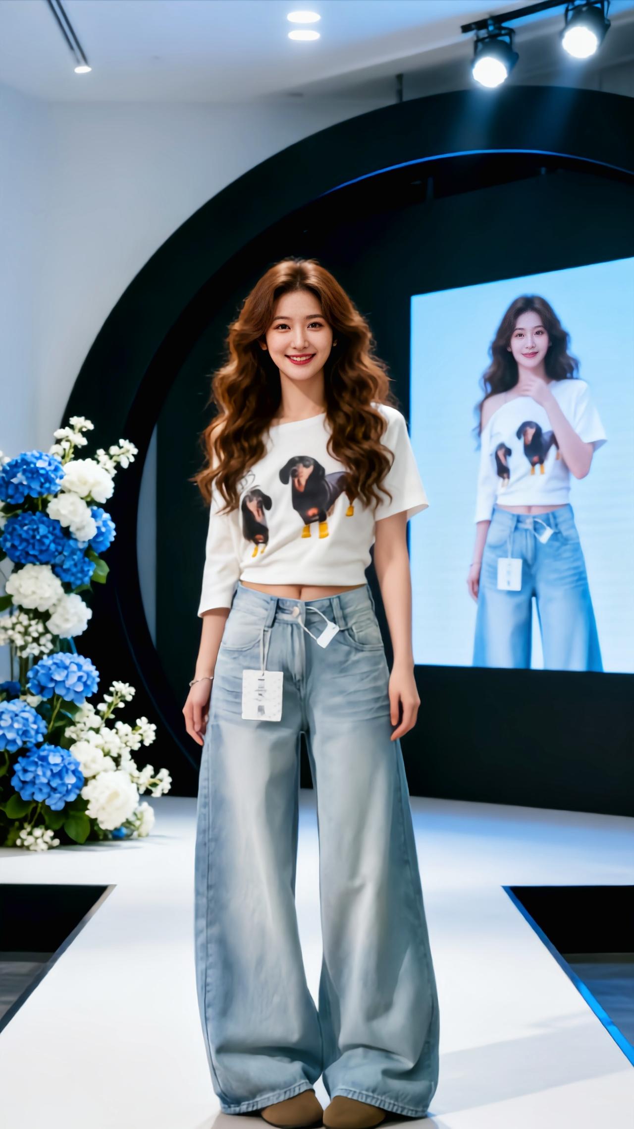 牛仔阔腿裤的百变魅力 活力牛仔裤 女浅色阔腿牛仔印花裤 春夏活力穿搭指南 美式小