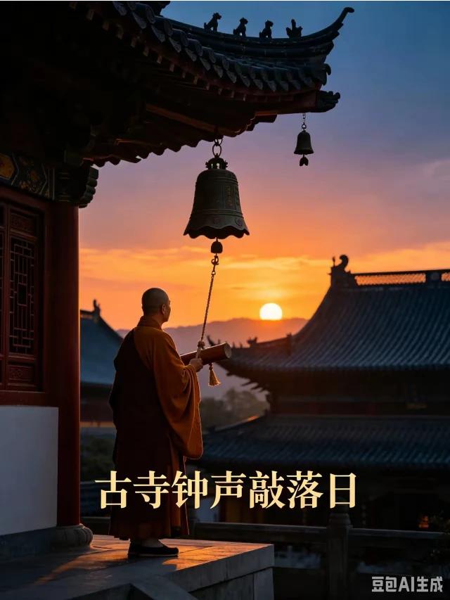 古侍钟声敲落日，
暮鼓渺渺待晨曦。